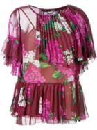 Muveil Layered Frill Blouse, Women's, Size: 38, Pink/purple, Polyester/cupro/nylon