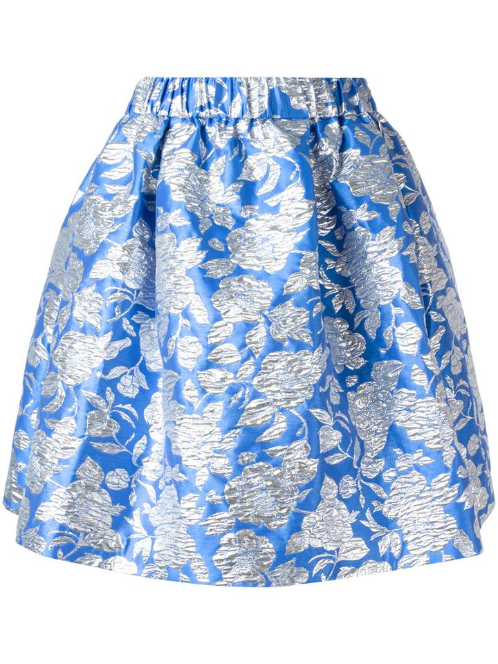 Msgm Floral Pleated Skirt, Women's, Size: 42, Blue, Polyester/polyamide/metallic Fibre