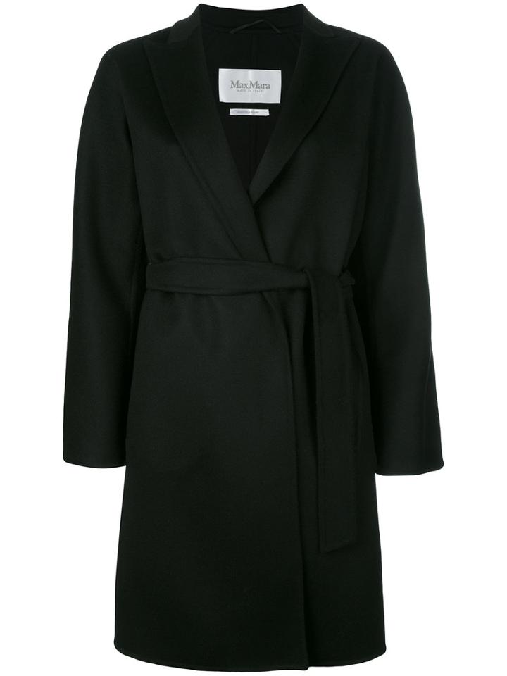 Max Mara Shawl Lapel Belted Coat, Women's, Size: 36, Black, Virgin Wool/angora