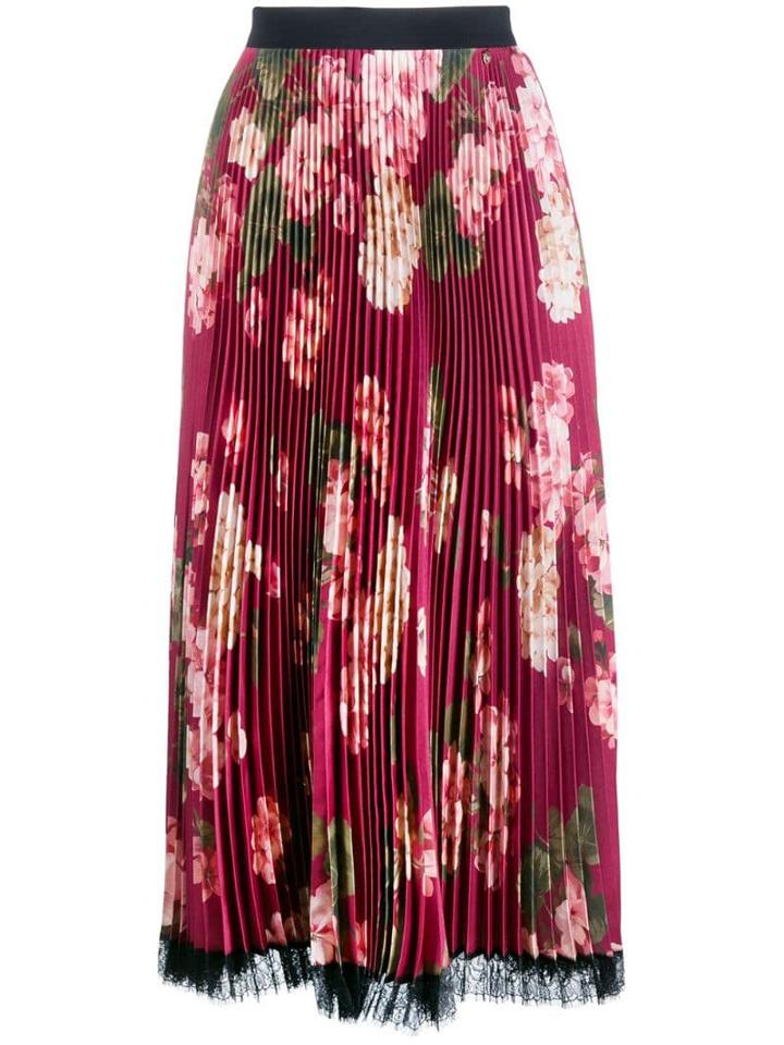 Twin-set Pleated Floral Skirt - Pink