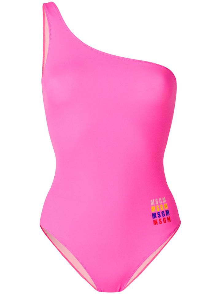 Msgm One-shoulder Swimming Costume - Pink & Purple