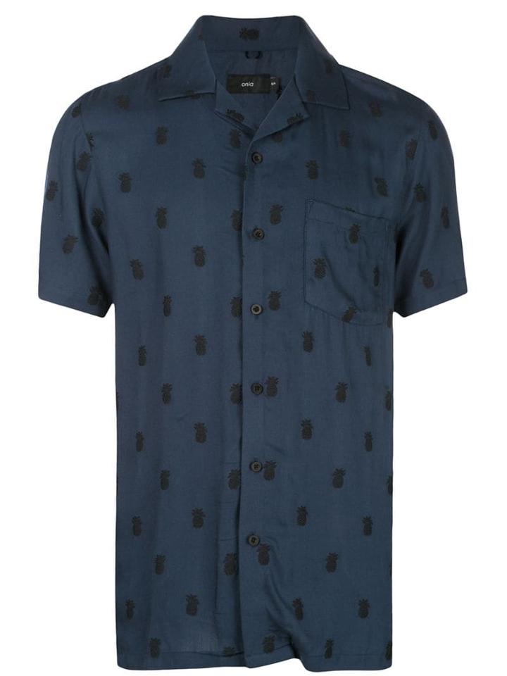 Onia Vacation Pineapple Embroidered Shirt - Blue