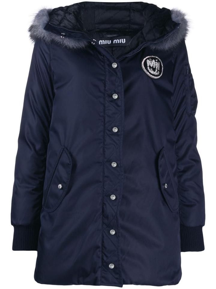 Miu Miu Fur Trimmed Hood Parka - Blue