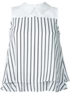 Loveless - Lace Panel Striped Sleeveless Shirt - Women - Cotton/polyester - 36, White, Cotton/polyester