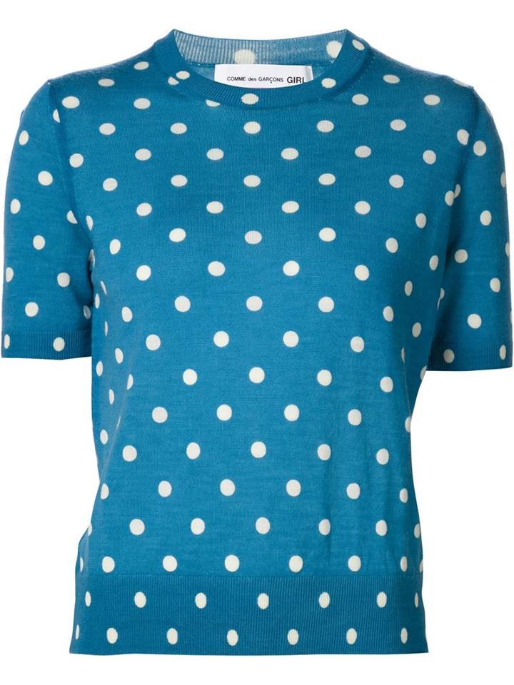Comme Des Garçons Girl Shortsleeved Polka Dot Jumper, Size: Large, Blue, Wool