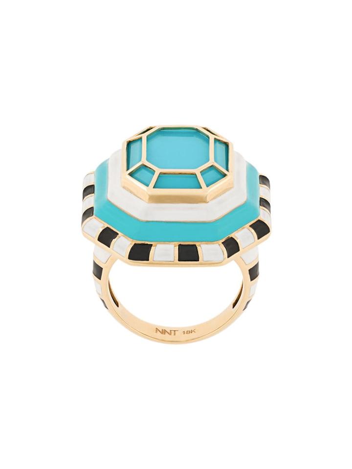 Nevernot Geometric Embellished Ring - Blue