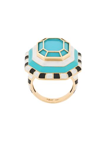 Nevernot Geometric Embellished Ring - Blue