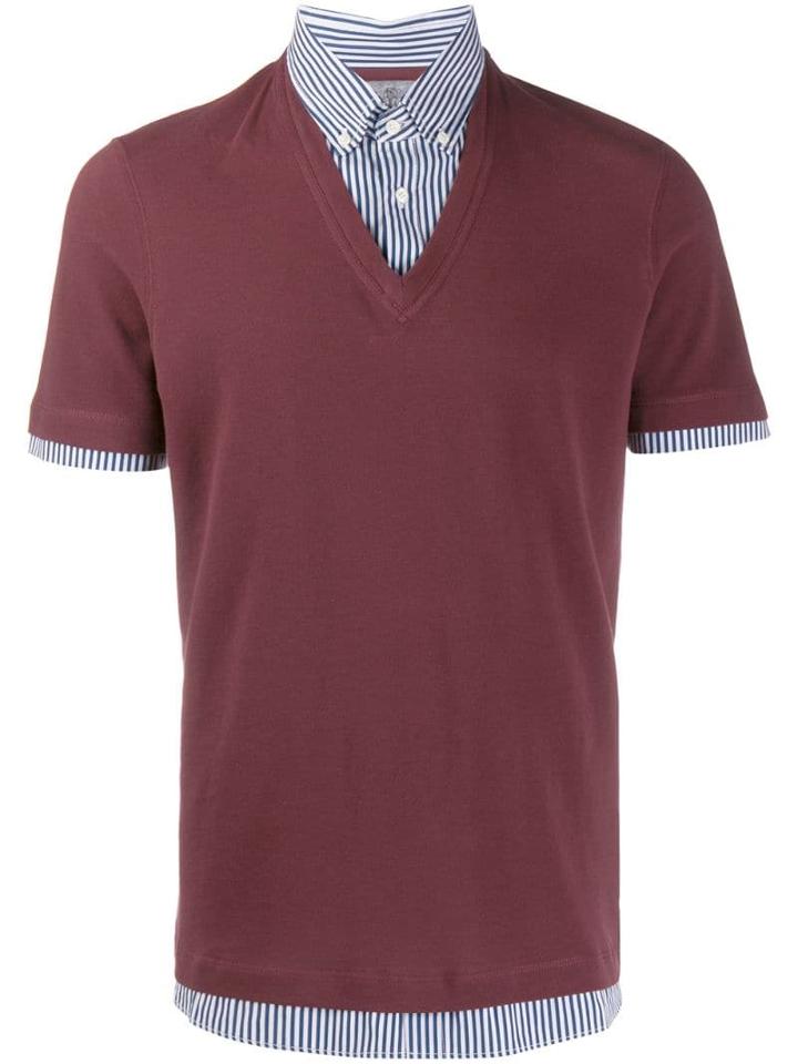 Brunello Cucinelli Two Tone Polo Shirt - Red