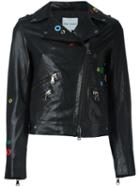 Mira Mikati Eyelet Embellished Biker Jacket, Women's, Size: 36, Black, Leather/polyester