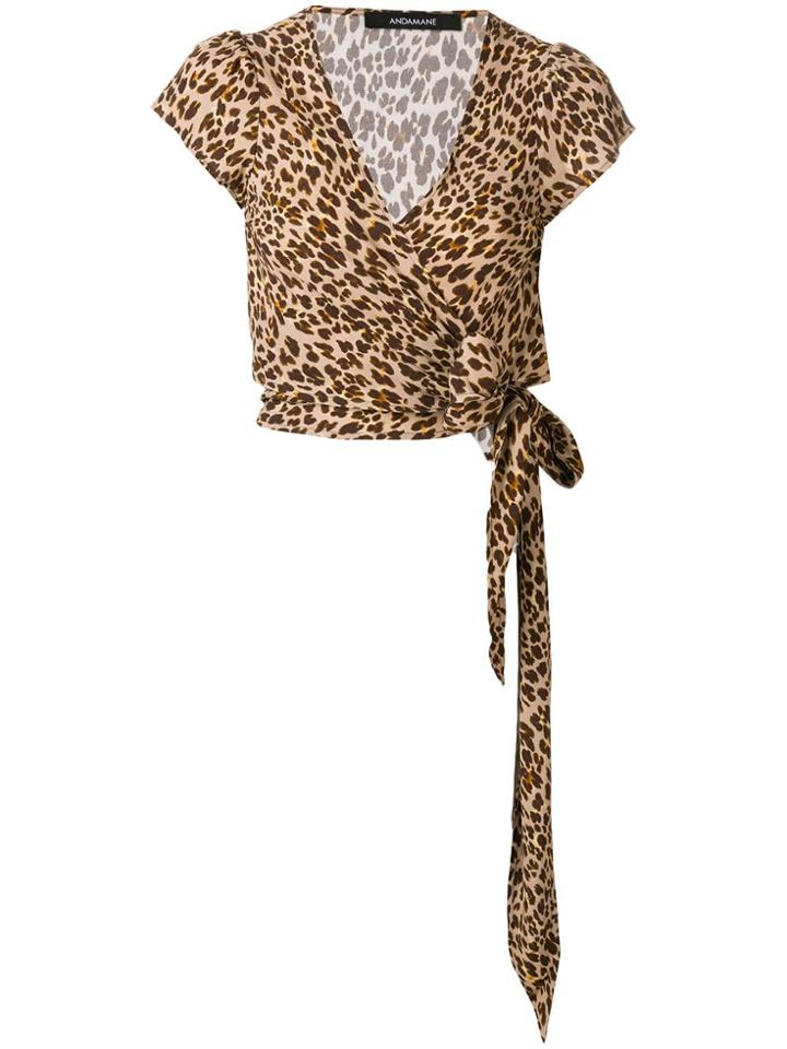 Andamane Leopard Print Wrap Top - Neutrals