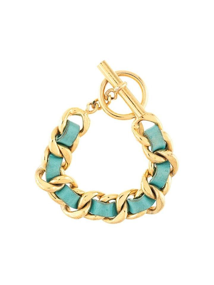 Chanel Pre-owned Gold Chain Leather Bracelet