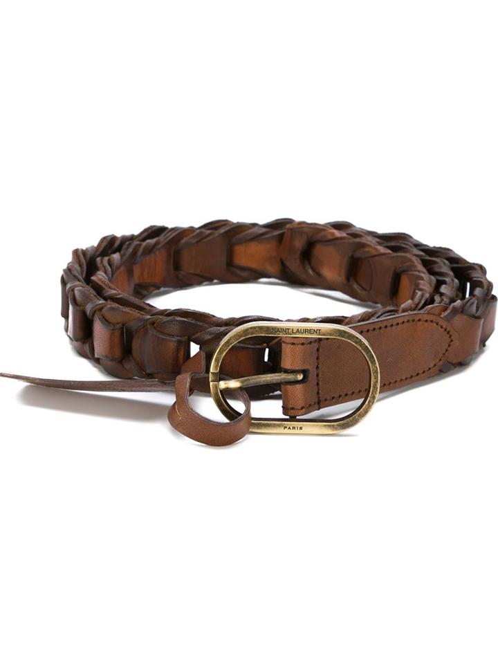 Saint Laurent Braided Belt, Men's, Size: 100, Brown, Calf Leather