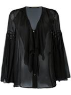 Roberto Cavalli Ruffled Sheer Blouse, Women's, Size: 44, Black, Silk