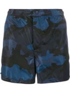 Valentino Camo-print Swimming Trunks, Men's, Size: 50, Blue, Polyamide/polyester