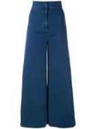 Sara Battaglia Wide Leg Cropped Jeans, Women's, Size: 40, Blue, Cotton/polyester/spandex/elastane