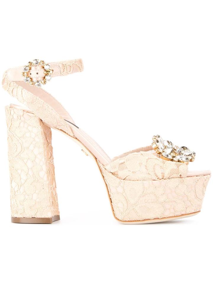 Dolce & Gabbana Lace Platform Sandals - Neutrals