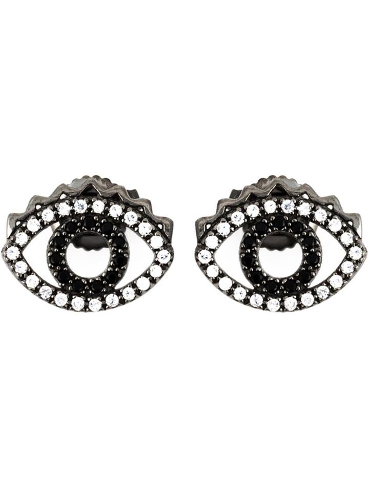 Kenzo Eye Earrings, Women's, Black, Crystal/sterling Silver