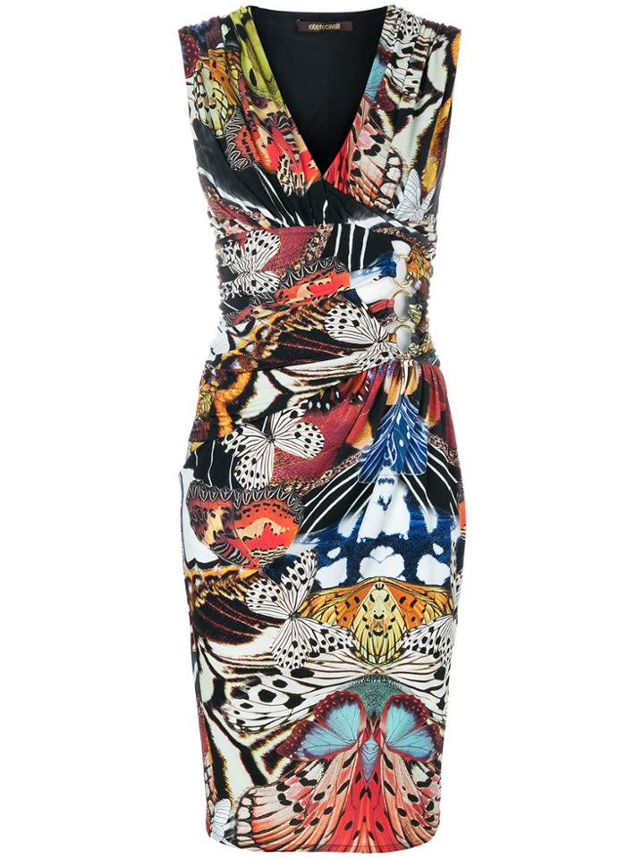 Roberto Cavalli Butterfly Print Fitted Dress - Multicolour