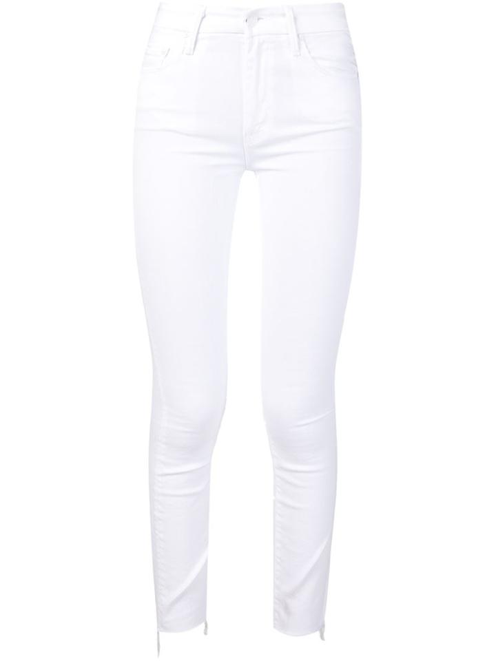 Mother Frayed Hem Skinny Jeans, Women's, Size: 27, White, Cotton/polyester/spandex/elastane