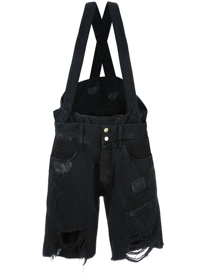 Faith Connexion Suspenders Ripped Shorts, Women's, Size: 26, Black, Cotton