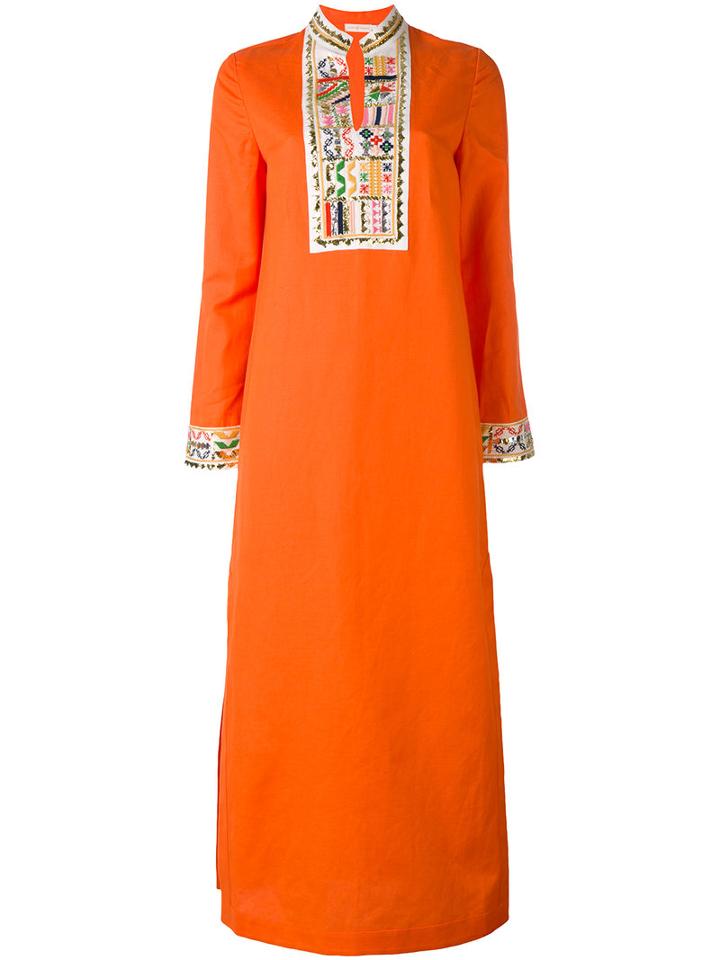 Tory Burch - Slit Sides Shift Dress - Women - Cotton/linen/flax/polyester - 6, Yellow/orange, Cotton/linen/flax/polyester