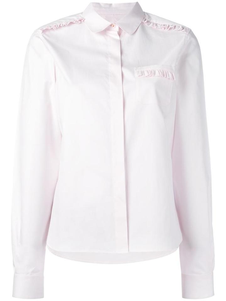 Chinti And Parker Frilled Detailing Oxford Shirt, Women's, Size: Small, Pink/purple, Cotton
