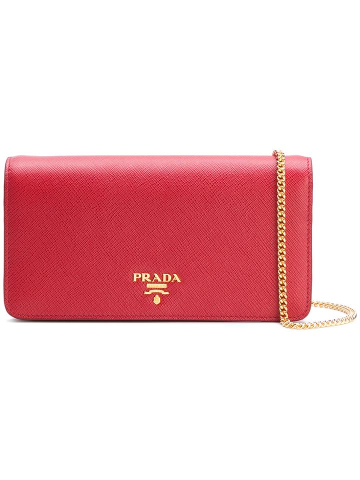Prada Saffiano Chain Wallet - Red