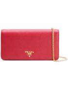 Prada Saffiano Chain Wallet - Red