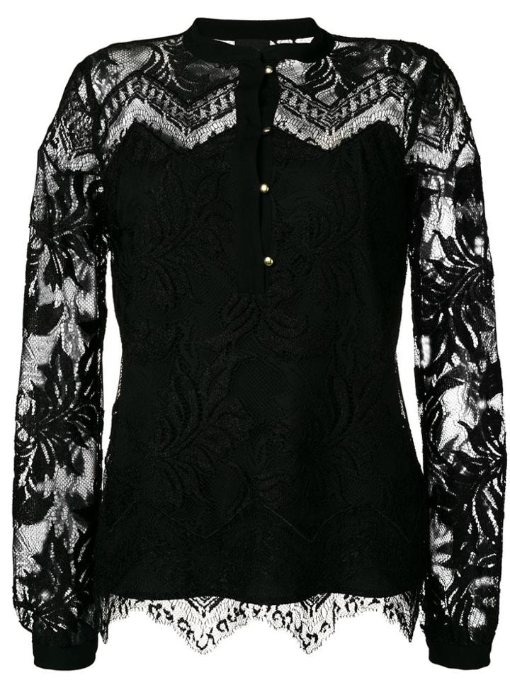 Just Cavalli Leaf Embroidery Sheer Shirt - Black