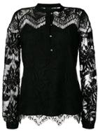 Just Cavalli Leaf Embroidery Sheer Shirt - Black