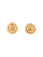 Chanel Vintage Edge Rope Cc Round Earrings - Gold