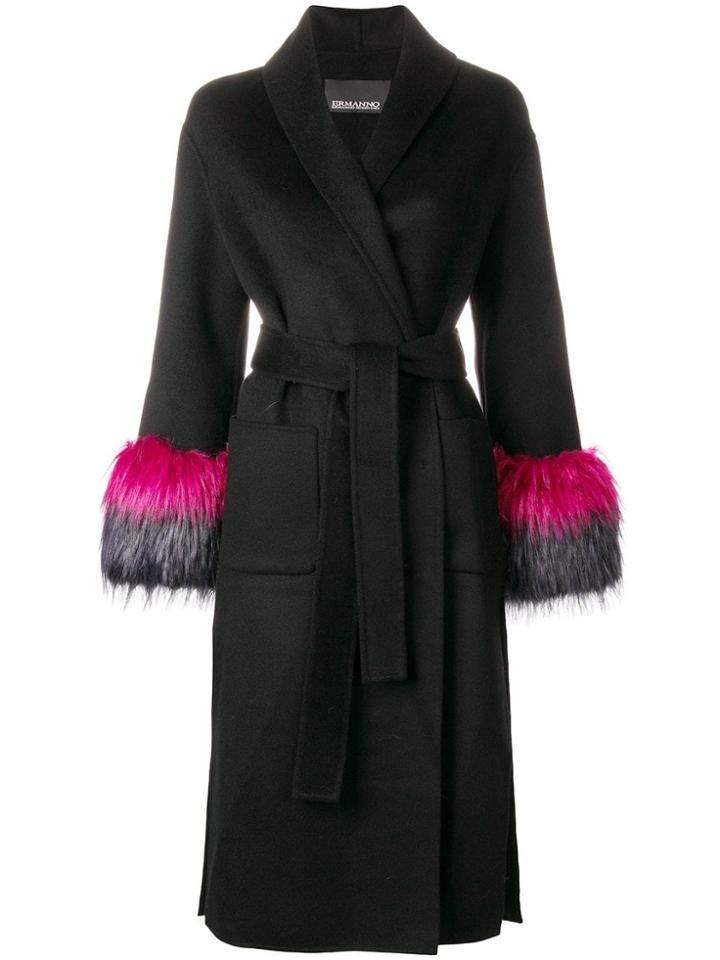 Ermanno Ermanno Fur Sleeved Coat - Black