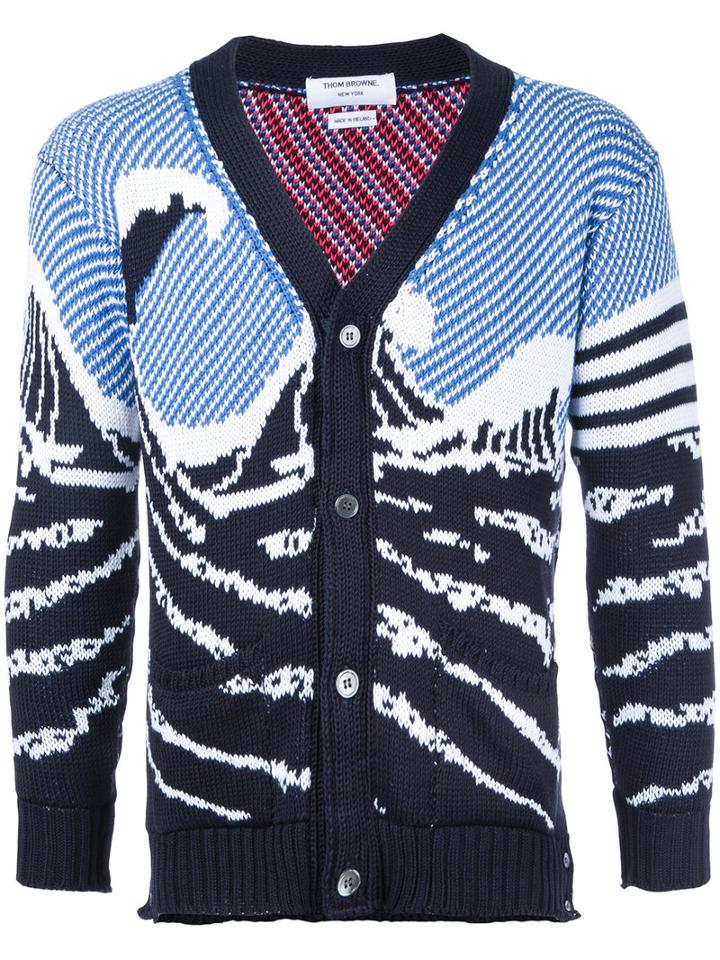 Thom Browne Ocean Pattern Cardigan, Men's, Size: 1, Blue, Cotton