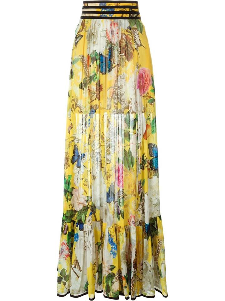 Roberto Cavalli Floral Print Pleated Maxi Skirt