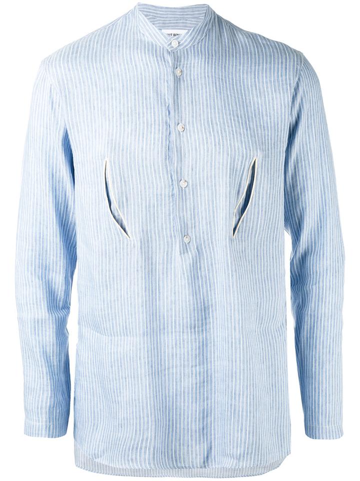 Umit Benan - Striped Embroidered Shirt - Men - Linen/flax/modal - 48, Blue, Linen/flax/modal