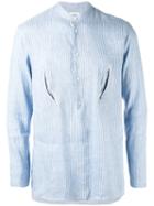 Umit Benan - Striped Embroidered Shirt - Men - Linen/flax/modal - 48, Blue, Linen/flax/modal