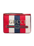 Gucci Blue And Red Logo Print Canvas Clutch Bag - Unavailable