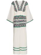 Celia Dragouni V-neck Zig Zag Embroidered Kaftan Dress - Nude &