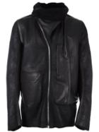 Rick Owens High Collar Leather Jacket, Men's, Size: 54, Black, Lamb Fur/calf Leather