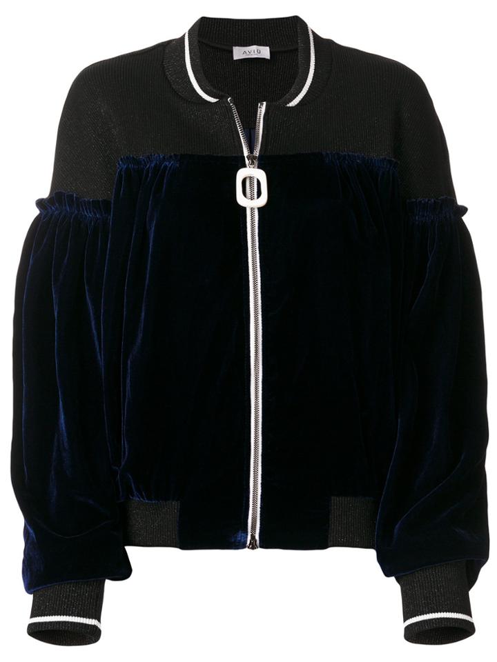 Aviù Velvet Panel Bomber Jacket - Blue