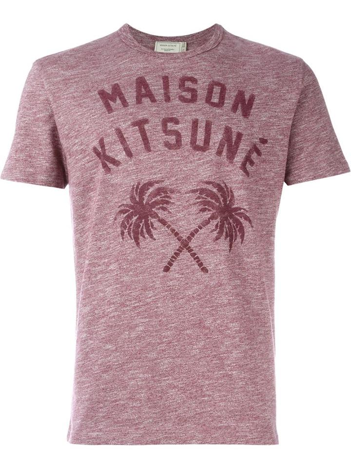 Maison Kitsuné Palm Tree Print T-shirt, Men's, Size: L, Pink/purple, Cotton