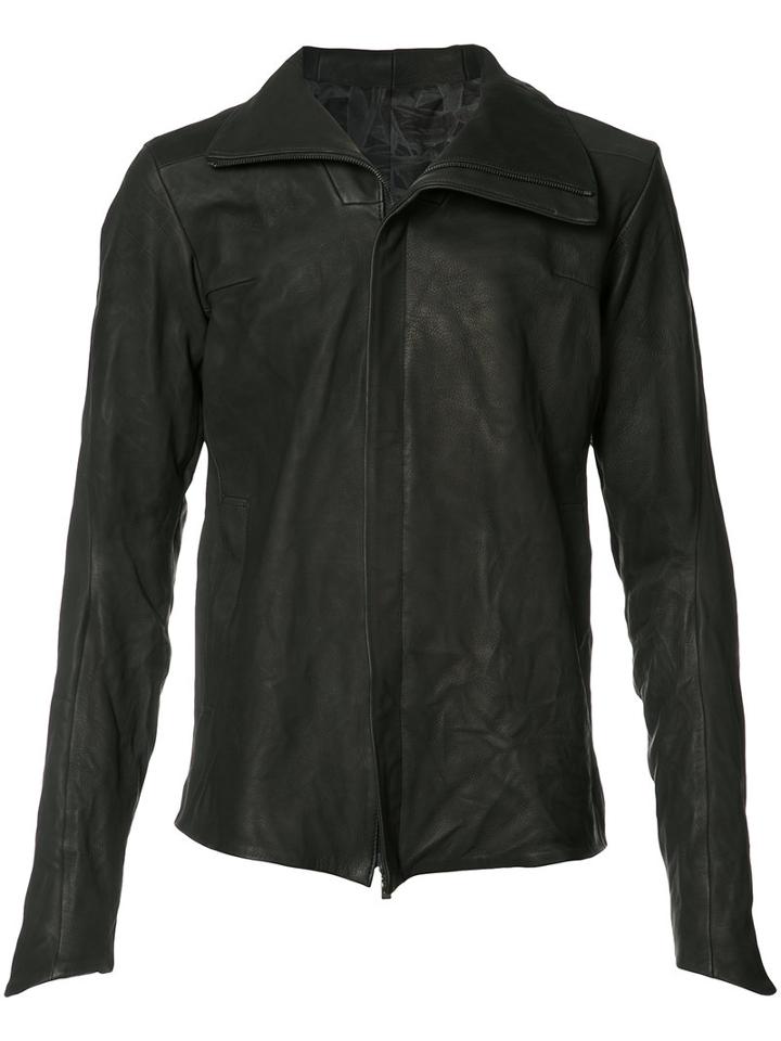 Devoa - Front Zip High Neck Jacket - Men - Calf Leather/polyester - 3, Black, Calf Leather/polyester