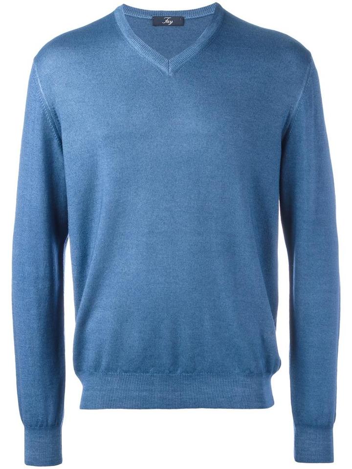 Fay V-neck Jumper, Men's, Size: 50, Blue, Virgin Wool