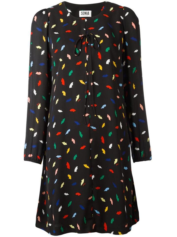 Sonia By Sonia Rykiel Lips Print Shift Dress, Women's, Size: 40, Black, Polyester/spandex/elastane
