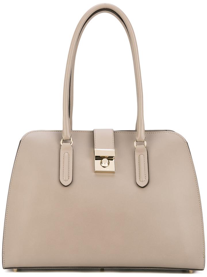 Furla - Clasp Fastening Tote - Women - Leather - One Size, Grey, Leather