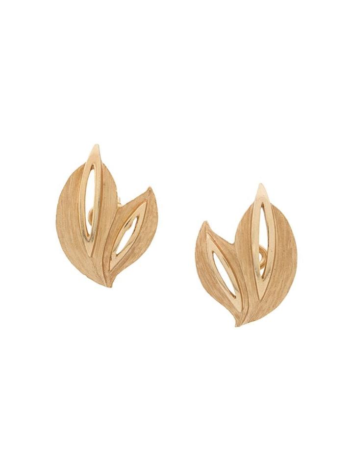 Susan Caplan Vintage 1960's Trifari Cut-out Leaf Clip-on Earrings -
