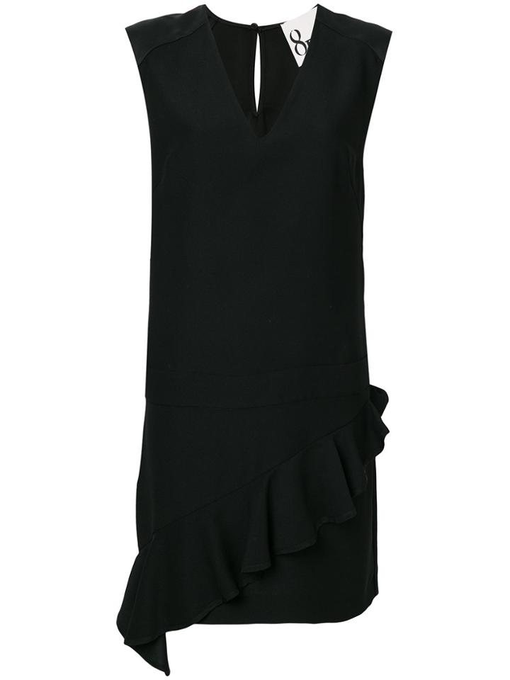 8pm Asymmetric Frill Trim Dress - Black