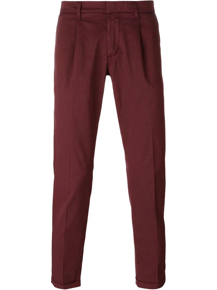 Fay Slim-fit Trousers, Men's, Size: 32, Red, Cotton/spandex/elastane