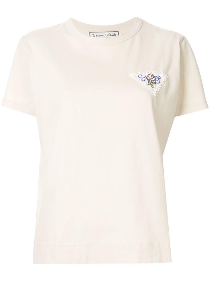 Tu Es Mon Trésor Embroidered Patch T-shirt - Yellow