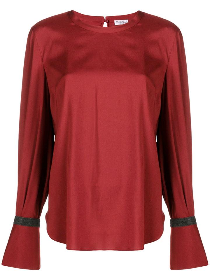 Brunello Cucinelli Beaded Sleeve Blouse - Red